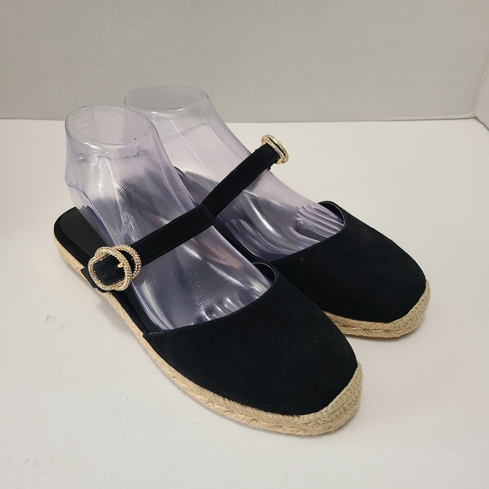 Stuart Weitzman Crystal Buckle Suede Espadrilles Size 10.5